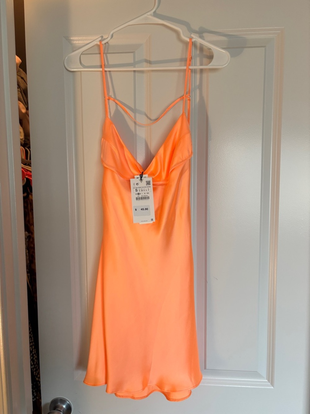 Zara Neon Coral Satin Slip Dress